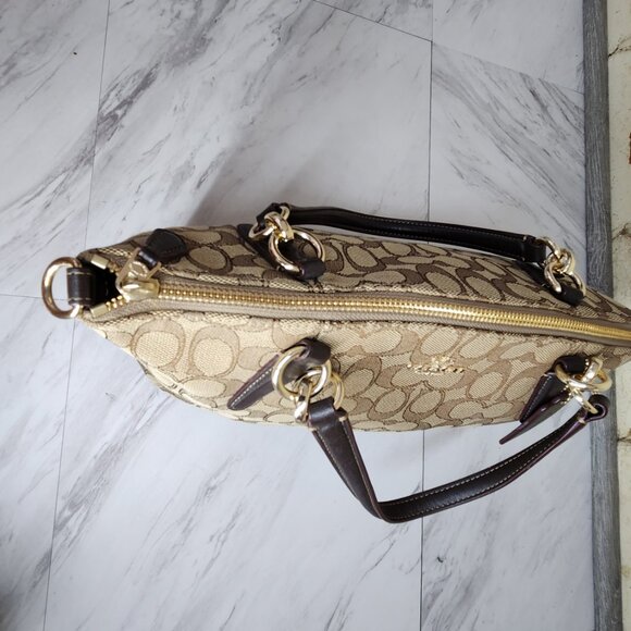 Coach Kelsey Jacquard Khaki Crossbody Bag Purse - Picture 10 of 16